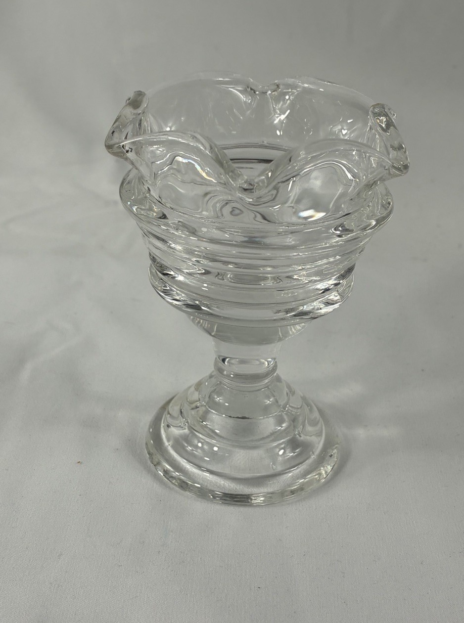 PartyLite Exclusive Clear Glass Tealight Votive Cup Ruffled Edge Pedestal Footed
