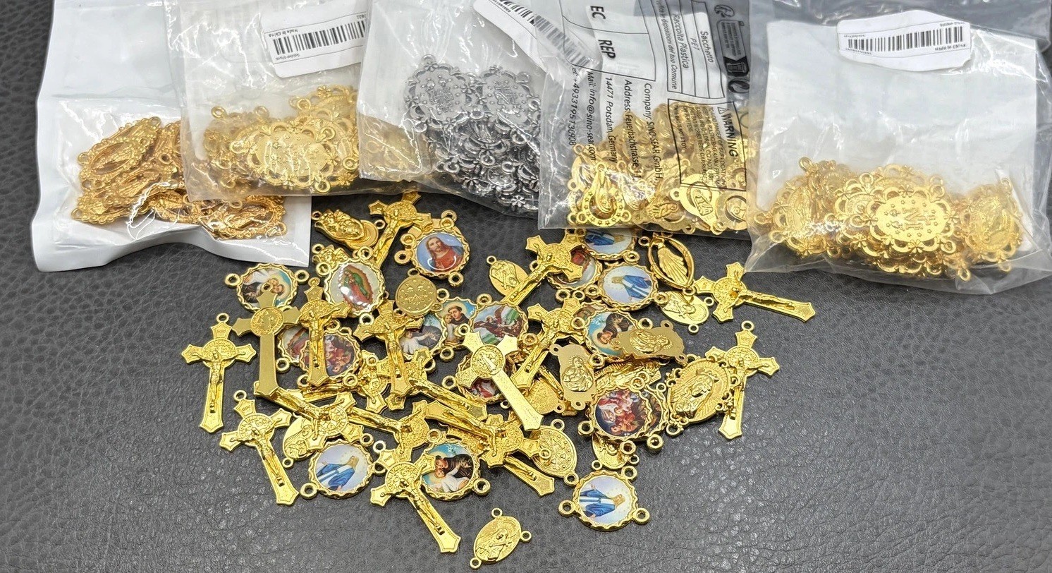 Large Lot Religious Rosary Making Parts Crucifix Saint Medals Connectors Cross Large Lot Religious Rosary Making Parts Crucifix Saint Medals Connectors Cross