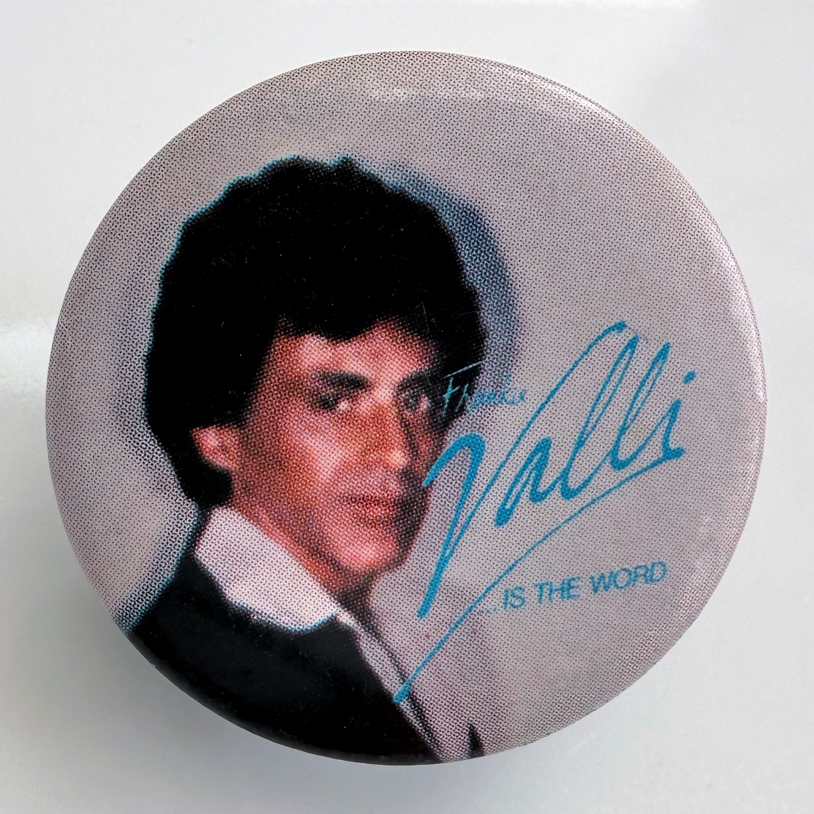 Vintage 1978 FRANKIE VALLI Warner Bros promo pin Is The Word button GREASE 1.25\
