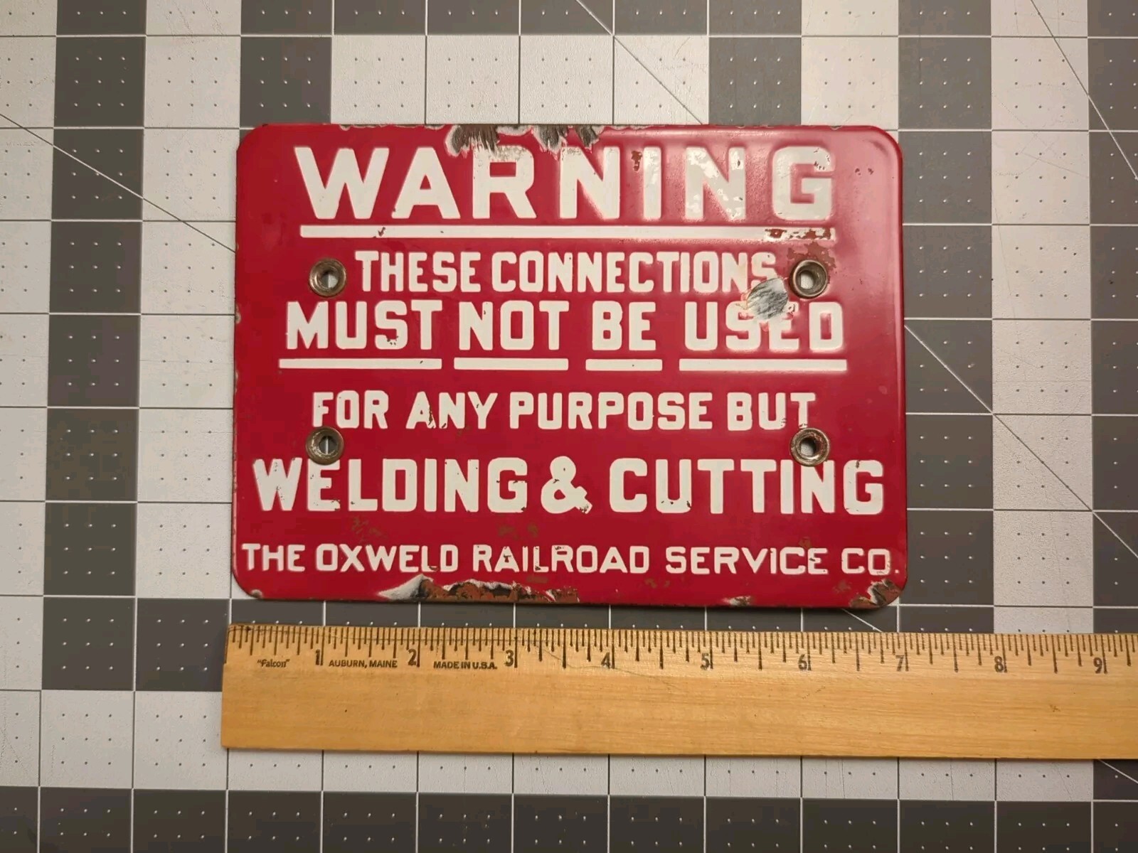 Vintage Red Porcelain WARNING Oxweld Rail Road Welding & Cutting Plaque Sign Vintage Red Porcelain WARNING Oxweld Rail Road Welding & Cutting Plaque Sign