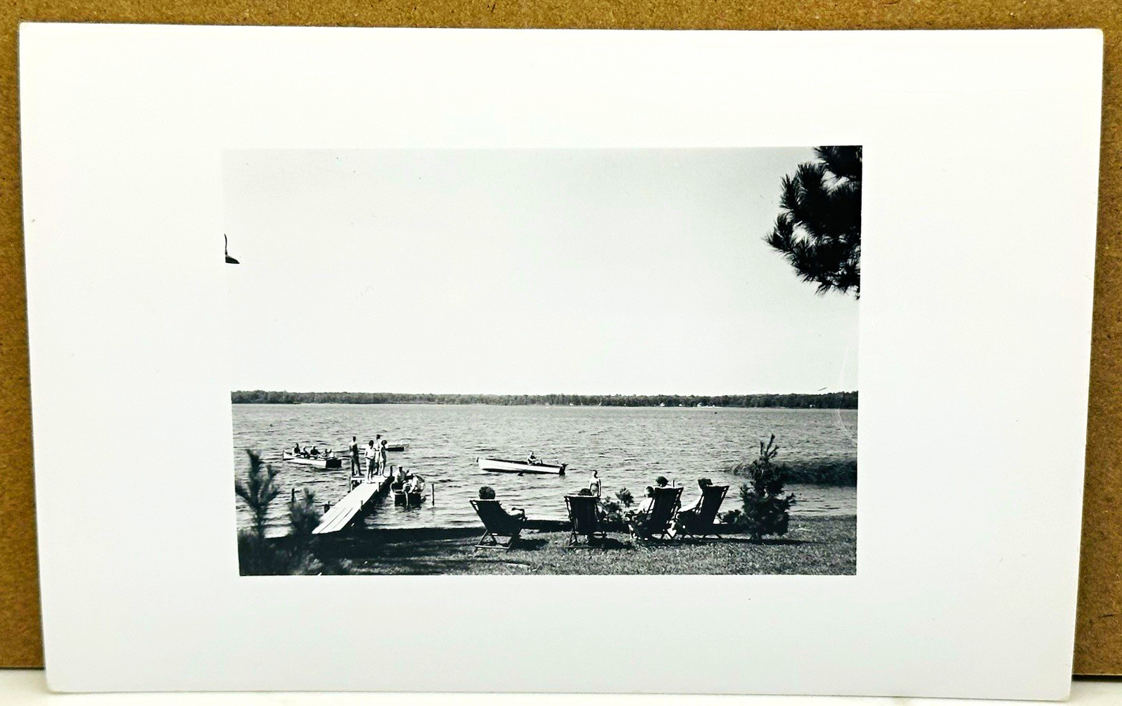 Vintage 1950s RPPC Lake Dock Rowboats Canoe Vacationers L. L. Cook Co Photo
