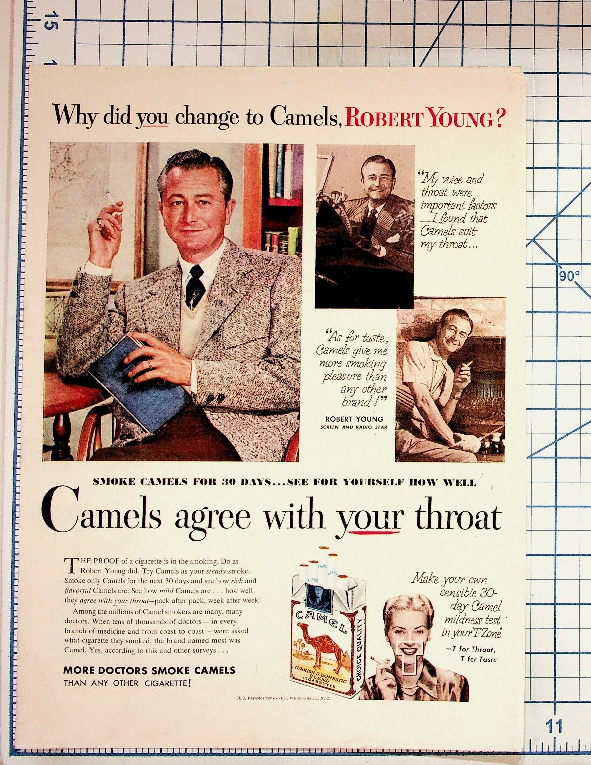 Robert Young Camel Cigarettes Vintage Print Ad 1950s Doctors Endorsement Robert Young Camel Cigarettes Vintage Print Ad 1950s Doctors Endorsement