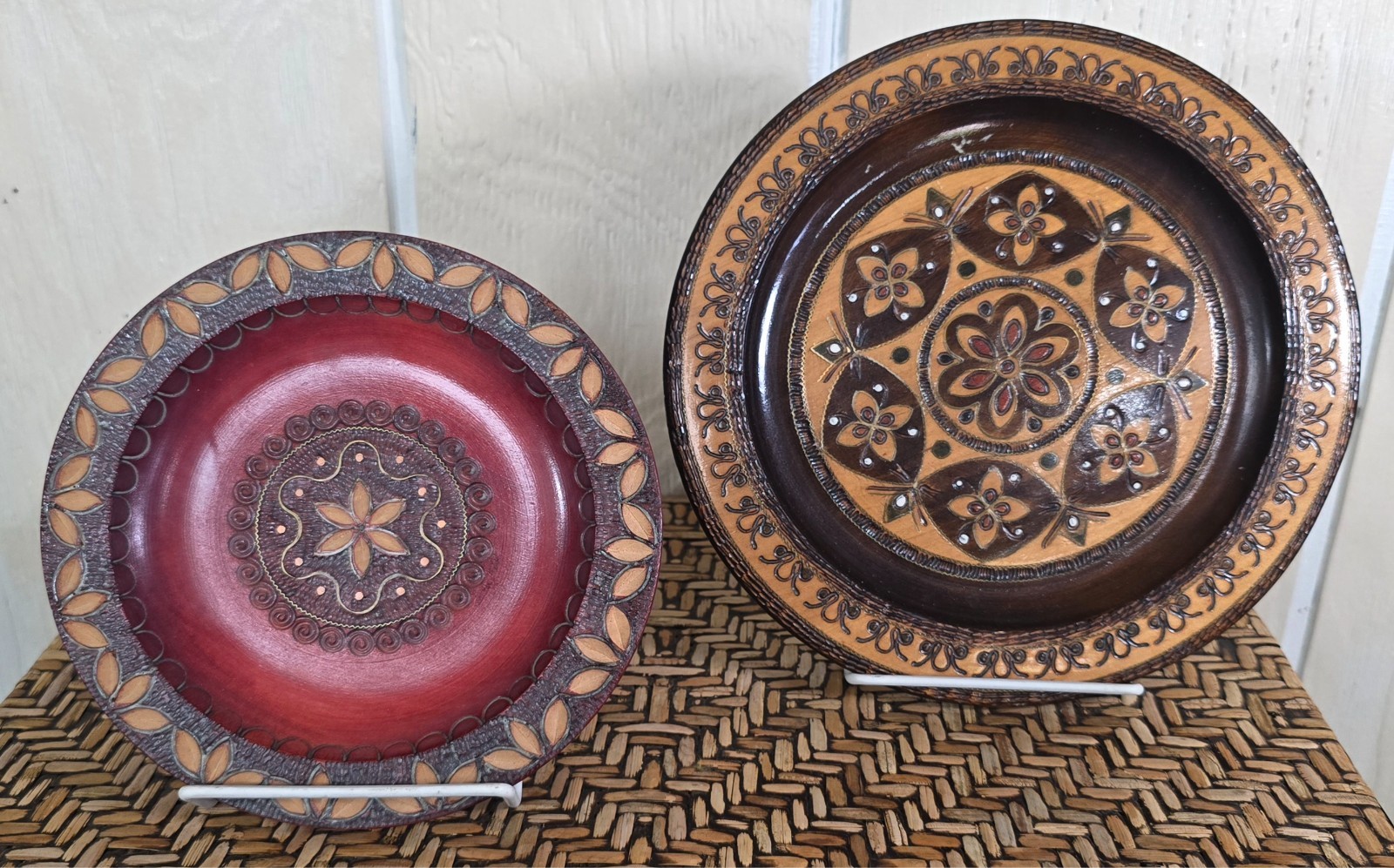 Vintage Polish Hand Carved Wooden Plates 1979 Vintage Polish Hand Carved Wooden Plates 1979