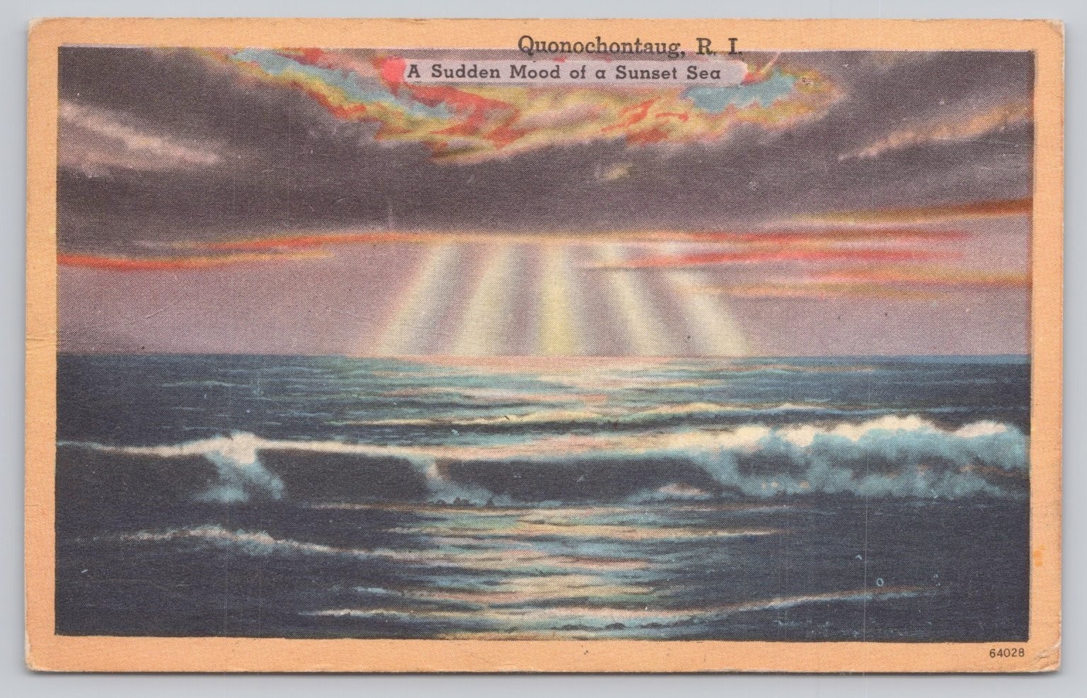 Vintage Quonochontaug RI Sunset Sea Linen Postcard Tichnor Quality Views Posted