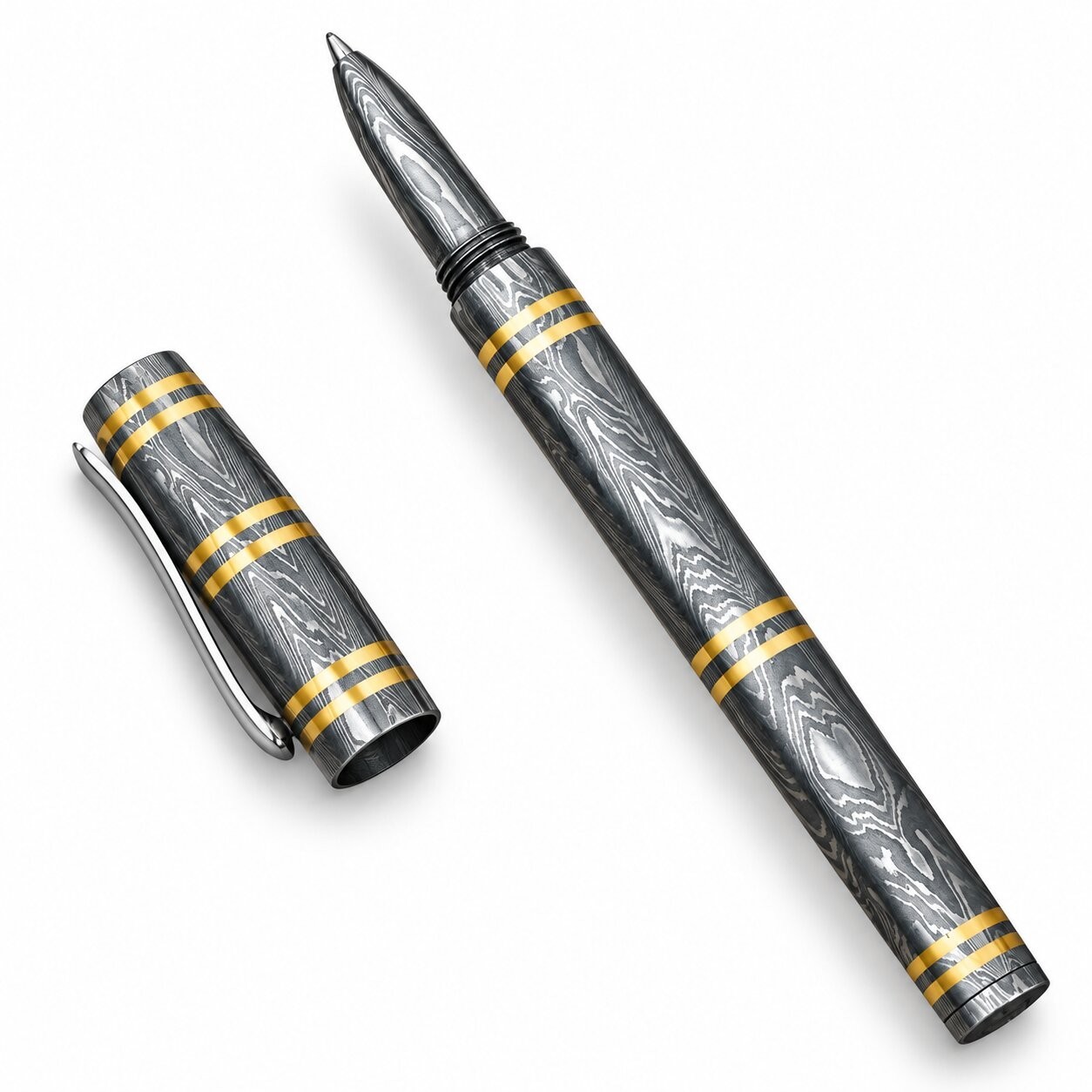 Handmade Damascus Steel & Brass Ballpoint Pen Slim Executive Pen with Gift Box Handmade Damascus Steel & Brass Ballpoint Pen Slim Executive Pen with Gift Box