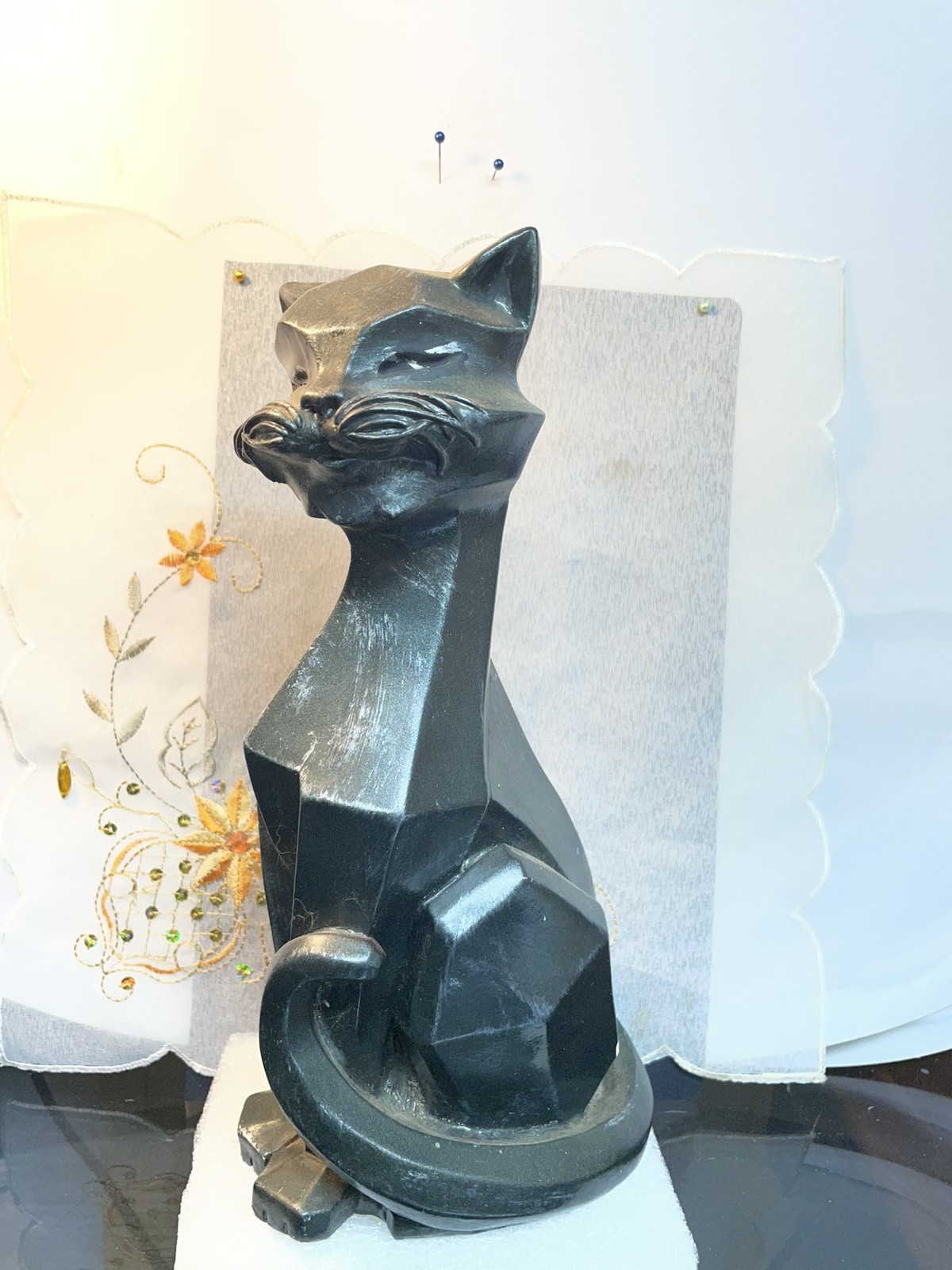 Vintage 1961 Universal Statuary Cubist Black Cat Mid Century Siamese Statue Vintage 1961 Universal Statuary Cubist Black Cat Mid Century Siamese Statue