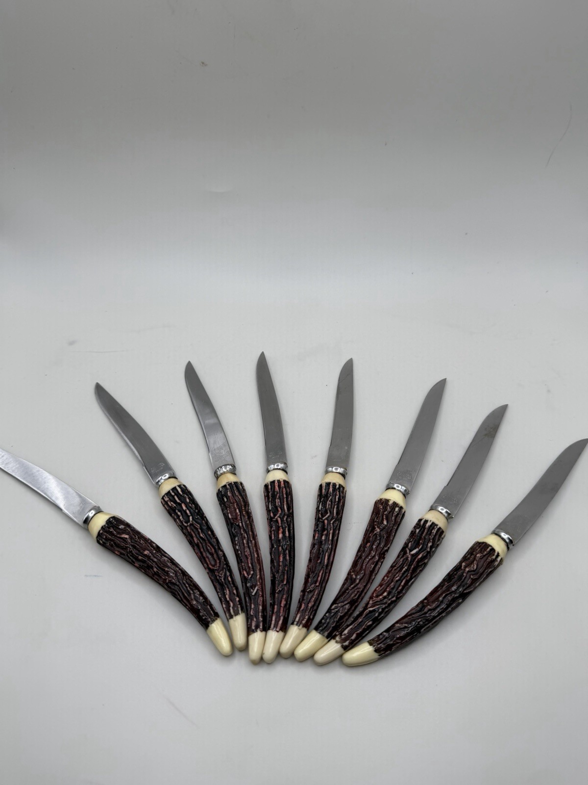 Vintage Federal Cutlery Faux Deer Horn Serrated Steak Knives - Set of 8 Vintage Federal Cutlery Faux Deer Horn Serrated Steak Knives - Set of 8