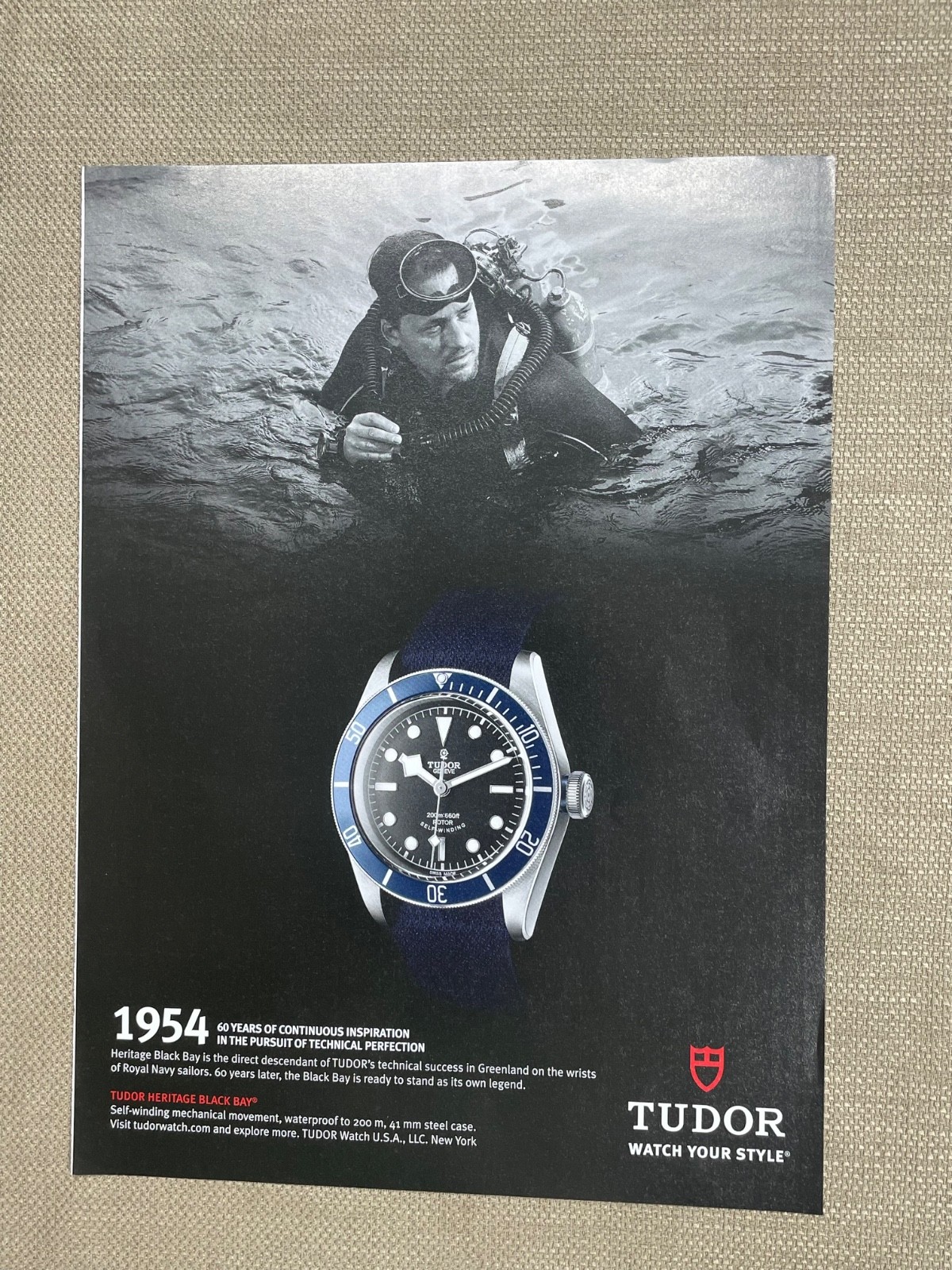 Tudor Heritage Black Bay 2014 Magazine Advertisement Ad Scuba Diver Tudor Heritage Black Bay 2014 Magazine Advertisement Ad Scuba Diver