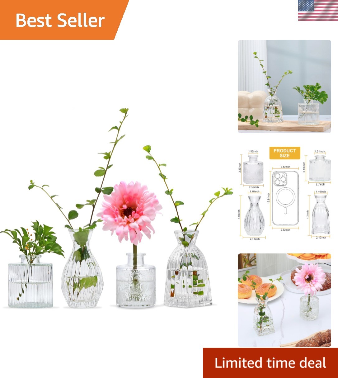 Set of 4  Glass Bud Vases – Perfect for Tiny Flower Arrangements