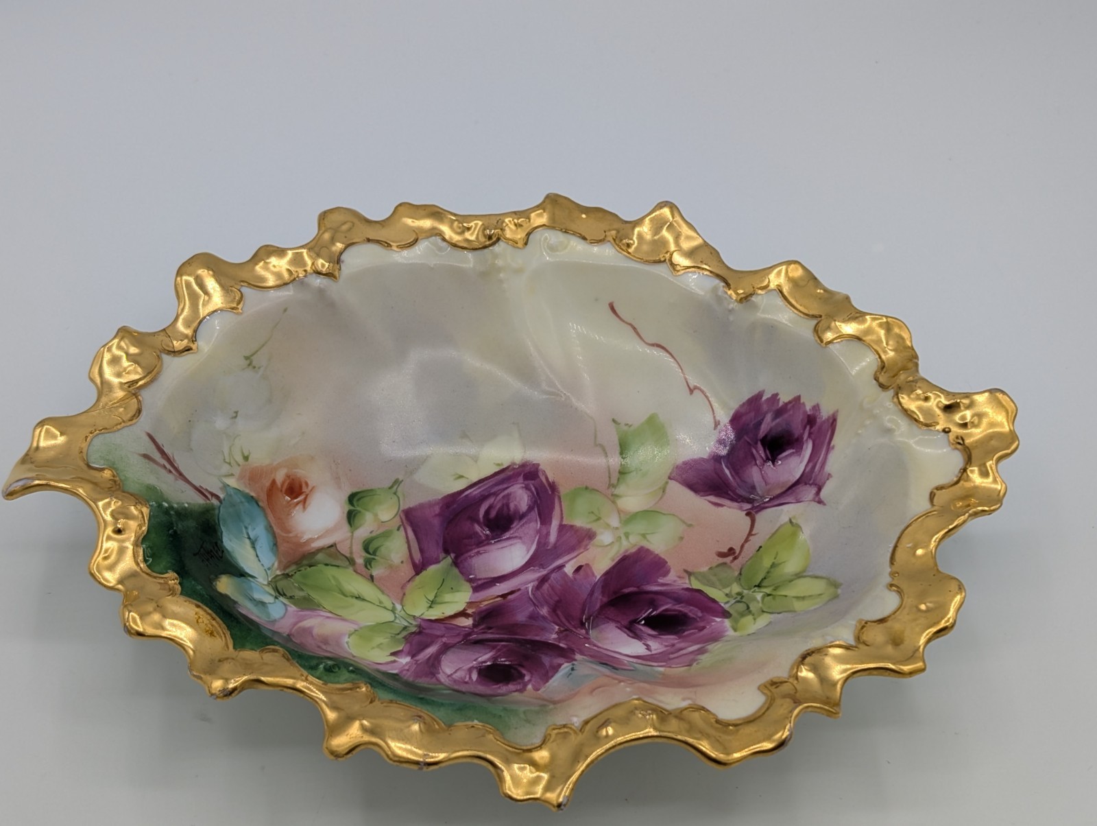 Antique 1900-1910 Joseph BLAHA WA Pickard Handpainted Scalloped  Gold Trim Bowl