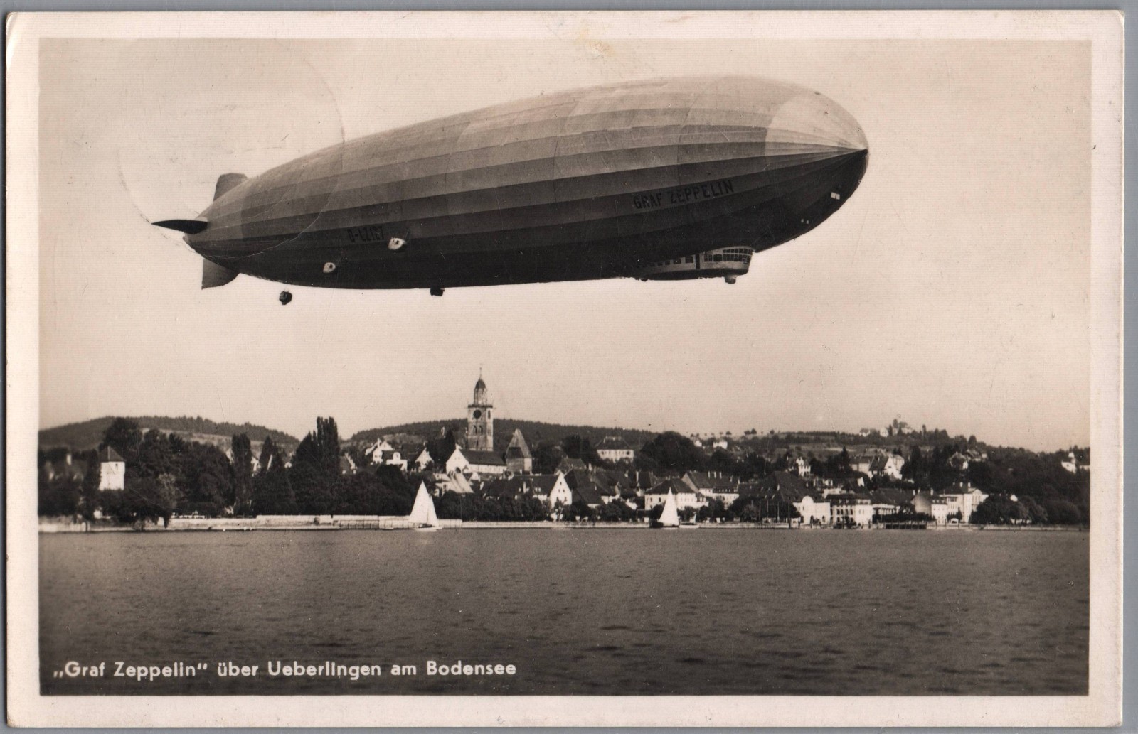 1935 LZ 127 Graf Zeppelin Airship Bodensee Germany RPPC Real Photo Postcard