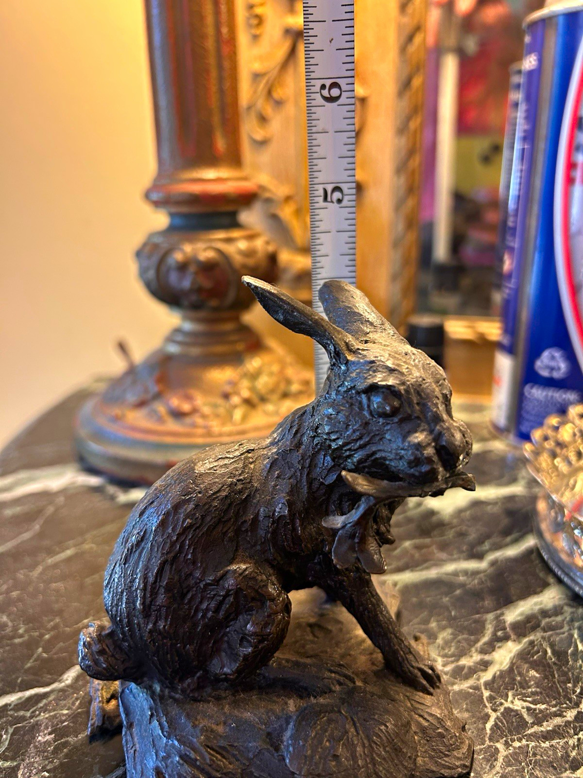 Vintage heavy cast-metal (bronze)rabbit/hare sculpture 4”