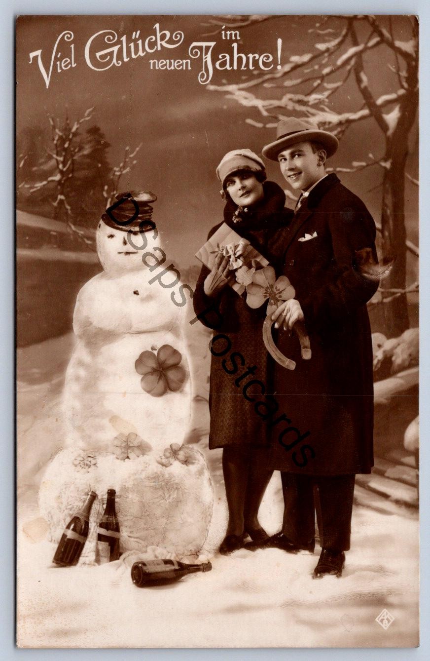 K65/ Interesting RPPC Postcard c1910 Christmas Wishes Snowman Couple  11