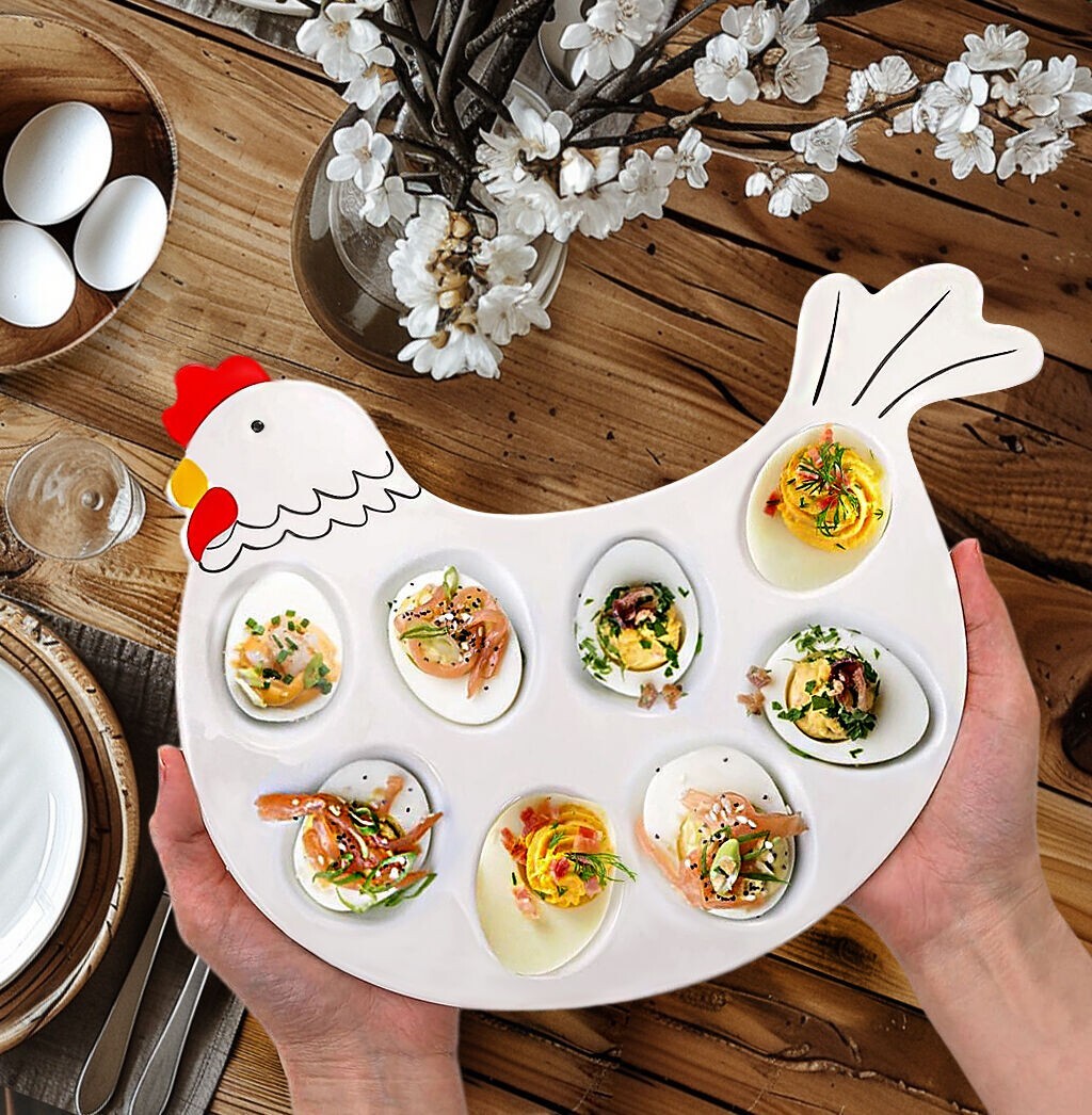 Hen Egg Serving Plate Easter Platter Egg Deviled Egg Dish Porcelain Easter Dish
