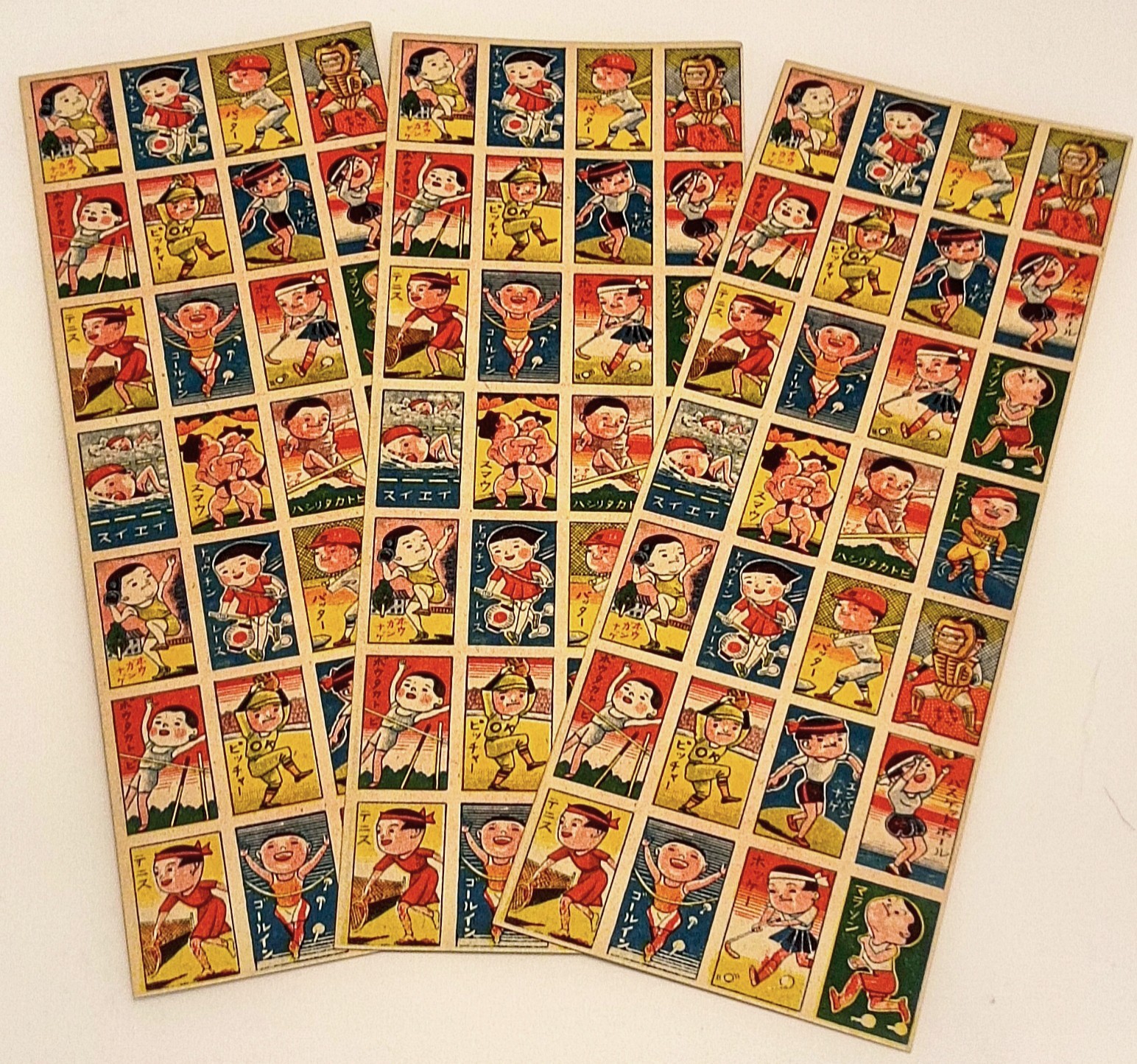 Vintage Japanese Cartoon Menko Uncut Sheets Set of 3 Showa Retro Rare