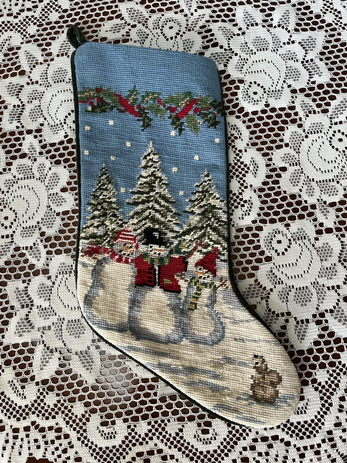 20x7.5 - I Have 50+ LANDS END Needlepoint Christmas Stocking- 3 Snowman