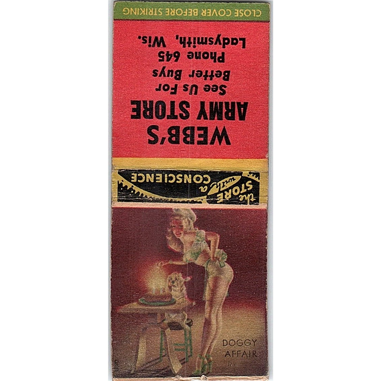 Webb\'s Army Store Ladysmith WI Pinup Vintage Matchbook Cover MB61-3