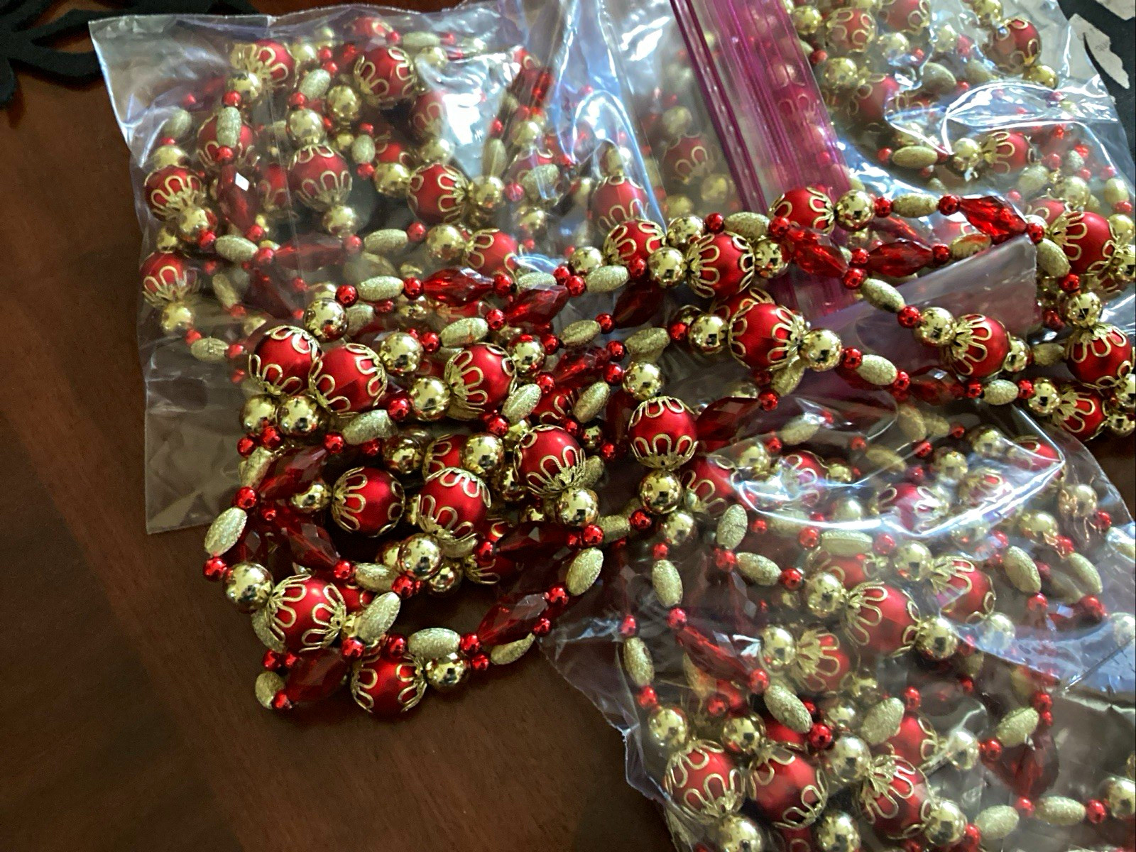 Vintage Red & Gold Beaded Christmas Garland 8’ Strands [10 Strands total]