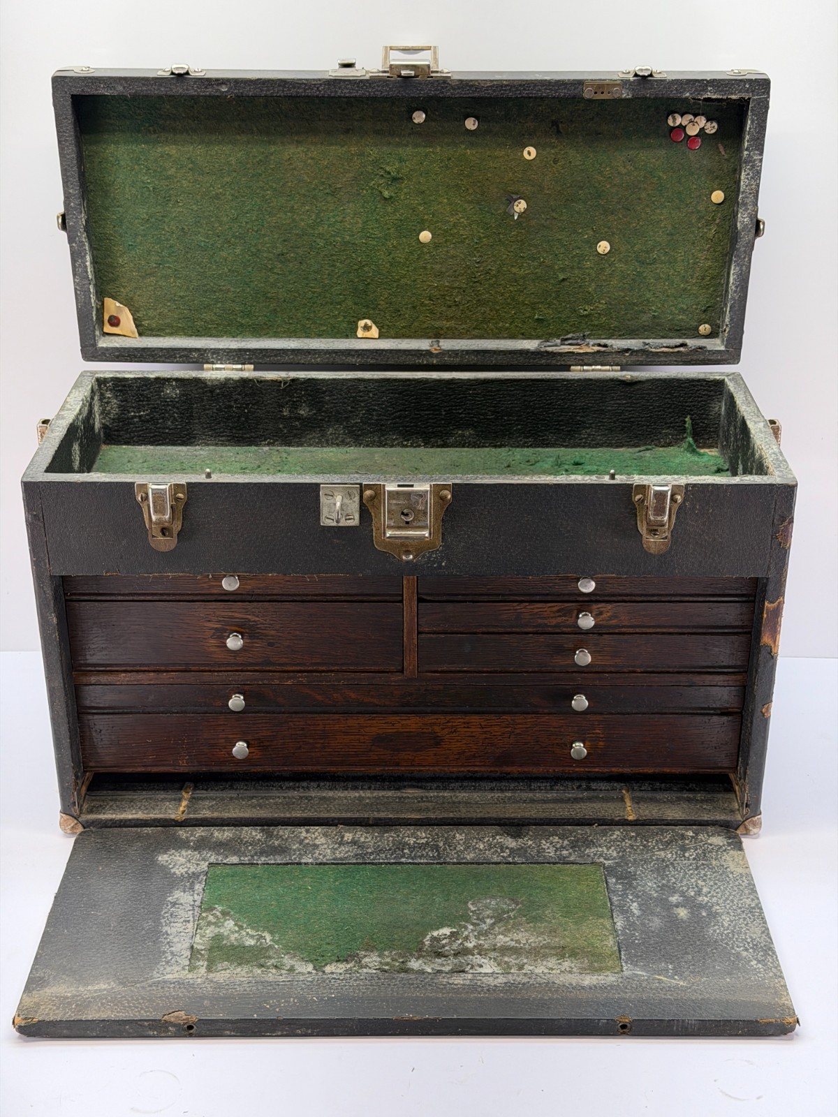Vintage H Gerstner & Sons 7 Drawer Wood Leatherette Machinist Chest Tool Box #41