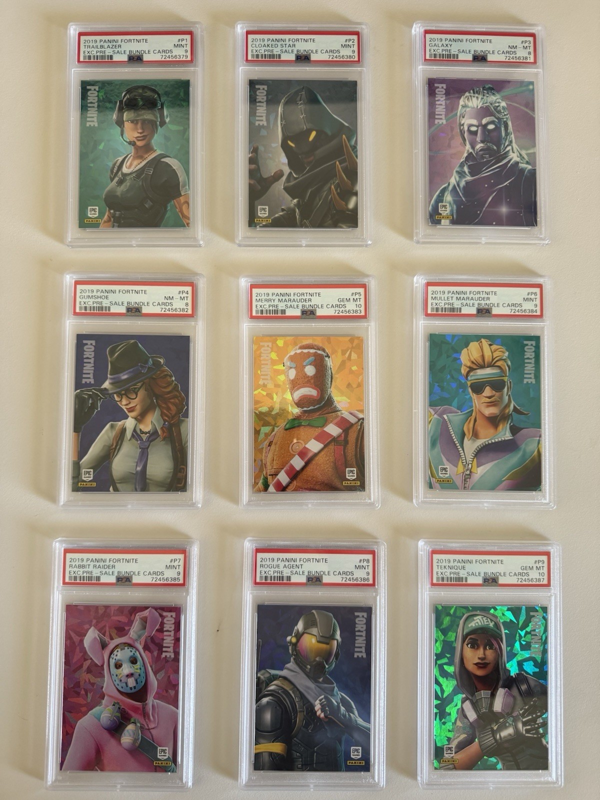 2019 Panini Fortnite Exclusive Pre-Sale Crystal Shard Complete Set P1-P9 PSA