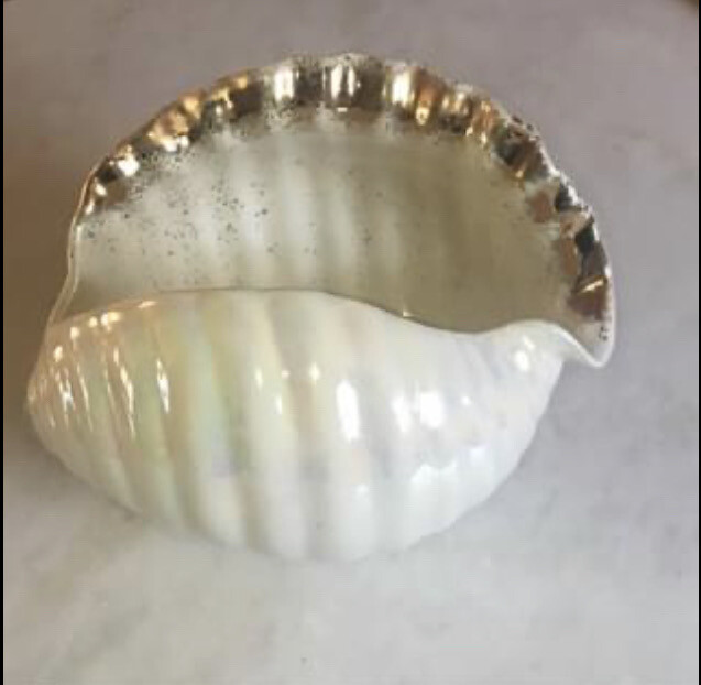 Vintage Shell Planter Bowl Decor Opalescent Glaze
