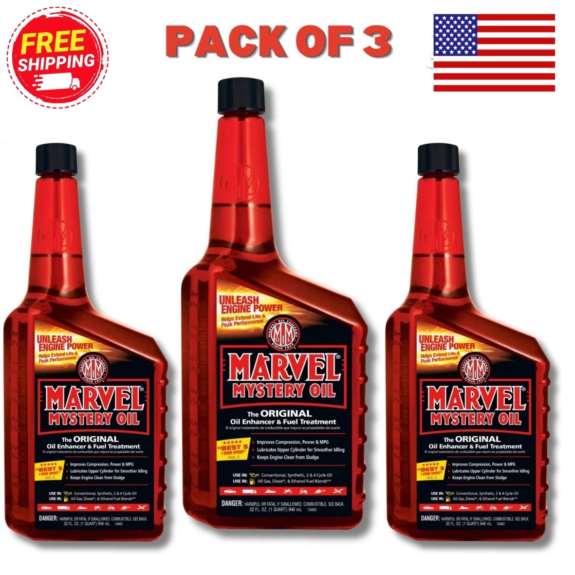 New Marvel Mystery Oil - Oil Enhancer and Fuel Treatment, 32 Oz. 3 Pack