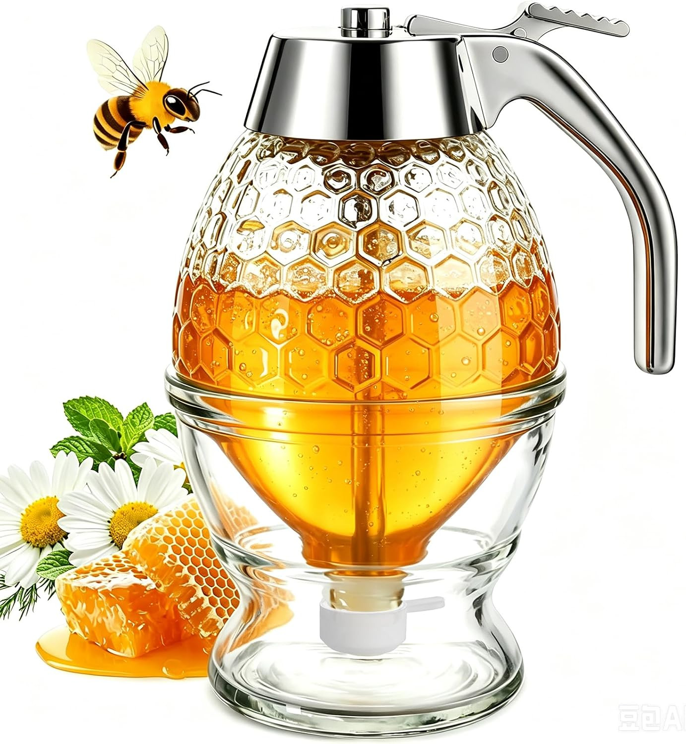 No-Drip Glass Honey Dispenser with Stand and Container No-Drip Glass Honey Dispenser with Stand and Container