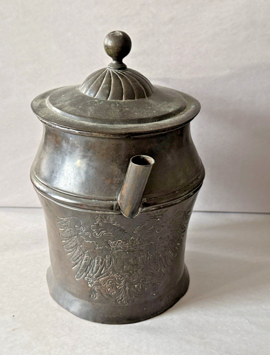 Continental Antique Copper Pitcher Pouring Vessel w/ Double Eagle 19th Century