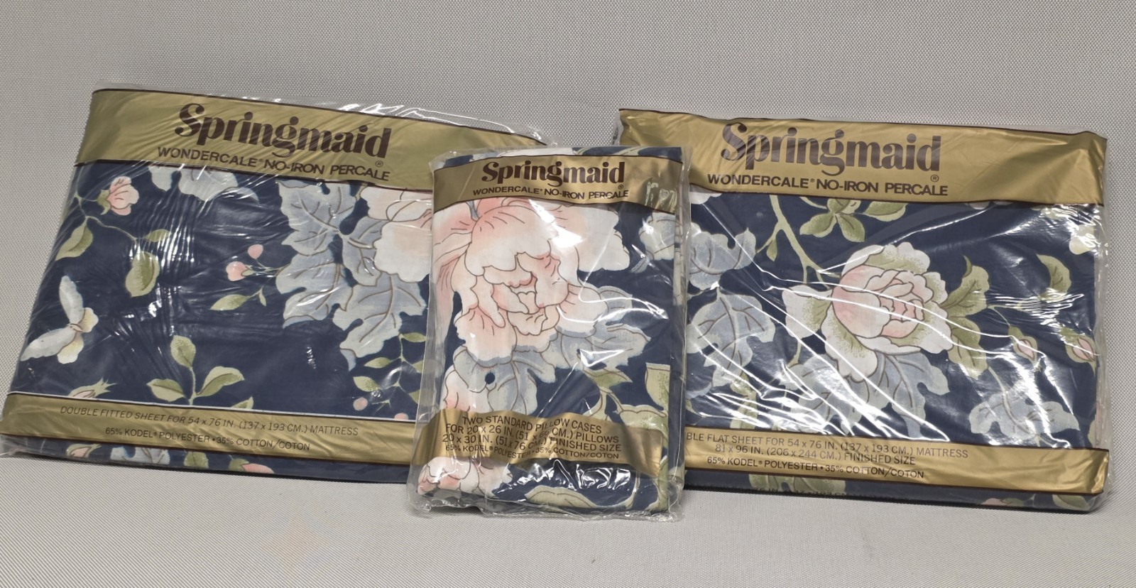 NOS Vintage Springmaid Wondercale SALON ROSE Floral Fitted & Flat Sheets & Cases