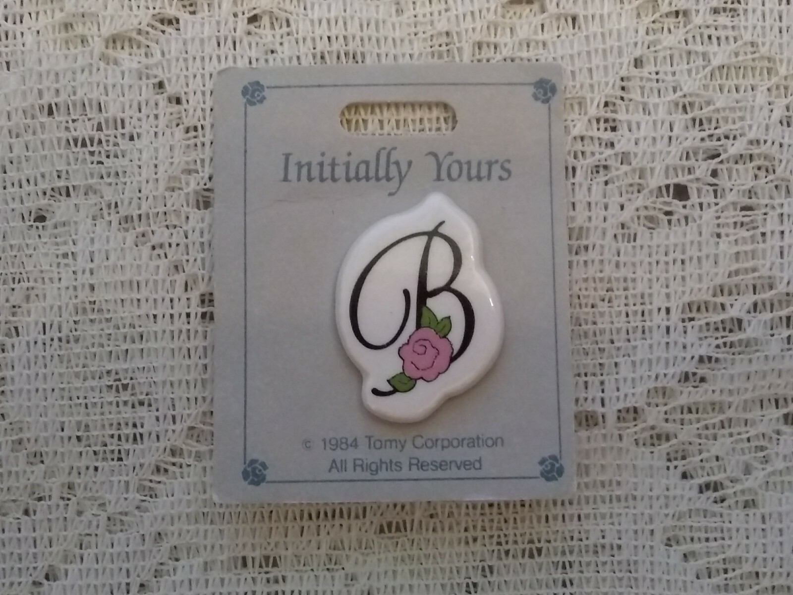 Letter B with Pink Rose, Vintage Initial Brooch Pin, 1980s Ceramic Letter B with Pink Rose, Vintage Initial Brooch Pin, 1980s Ceramic