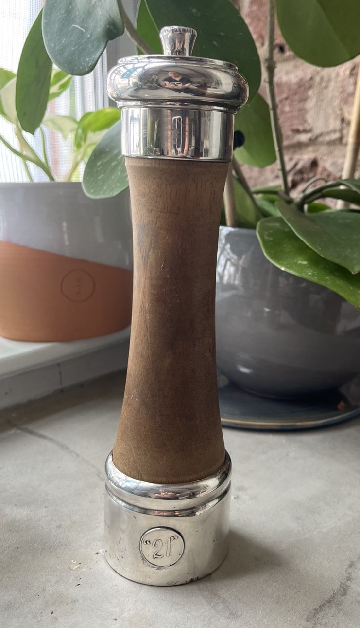 Rare “21” Club Sterling & Wood Pepper Mill by T.H.M. & Son Tiffany Silver Italy