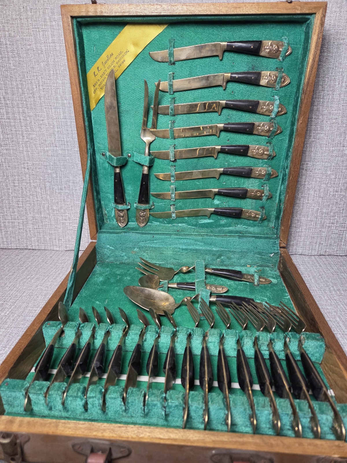 Vintage Thai Siam Bronze & Wood Buddha 29 piece Flatware & Serving Set Vintage Thai Siam Bronze & Wood Buddha 29 piece Flatware & Serving Set