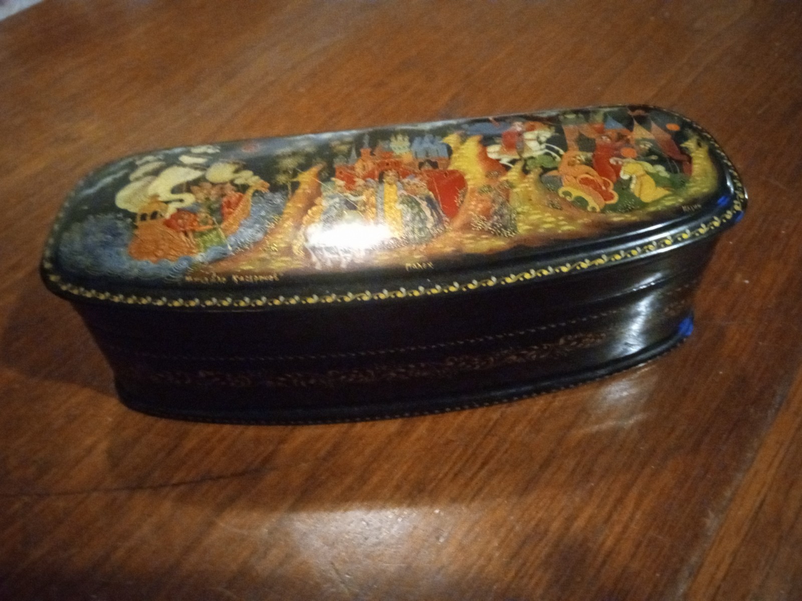 Vintage Palekh Russian Lacquer Trinket Box Hand Painted 7\