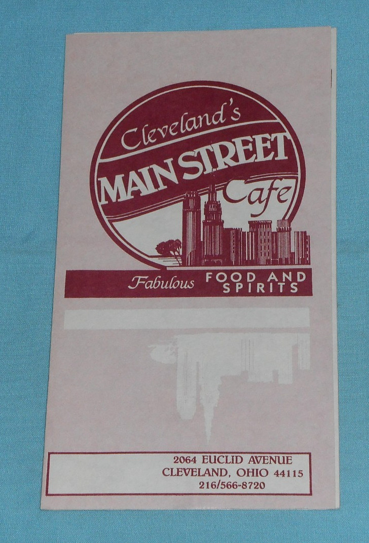 vintage CLEVELAND'S MAIN STREET CAFE restaurant take-out MENU Cleveland Ohio
