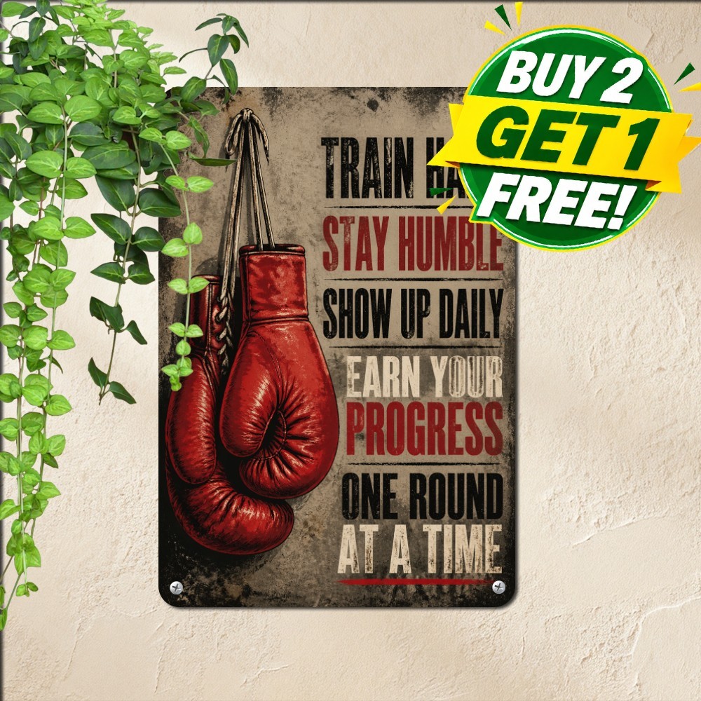 Red Boxing Gloves Motivational Quote Metal Tin Sign Fitness Gym Wall Decor