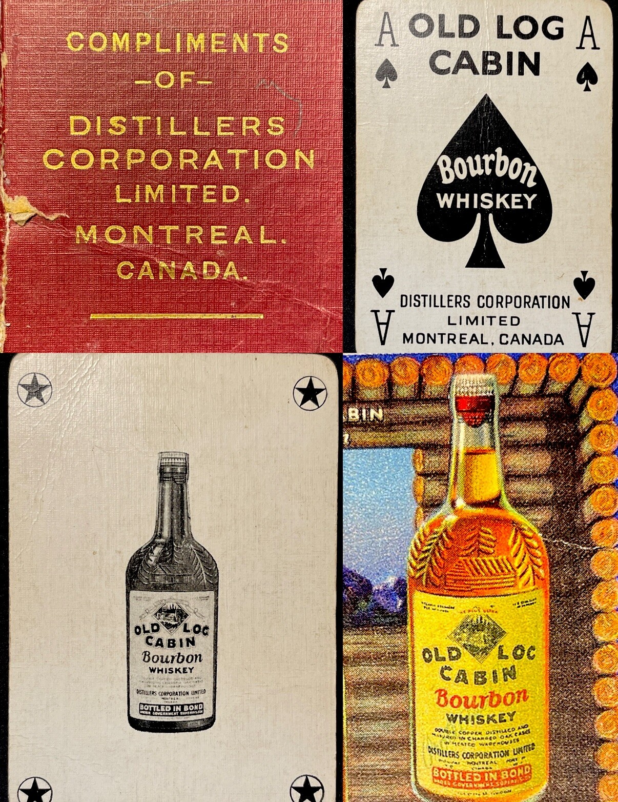 c1924 Old Log Cabin Antique Bourbon Bottle Poker Playing Cards & Joker Low Grade