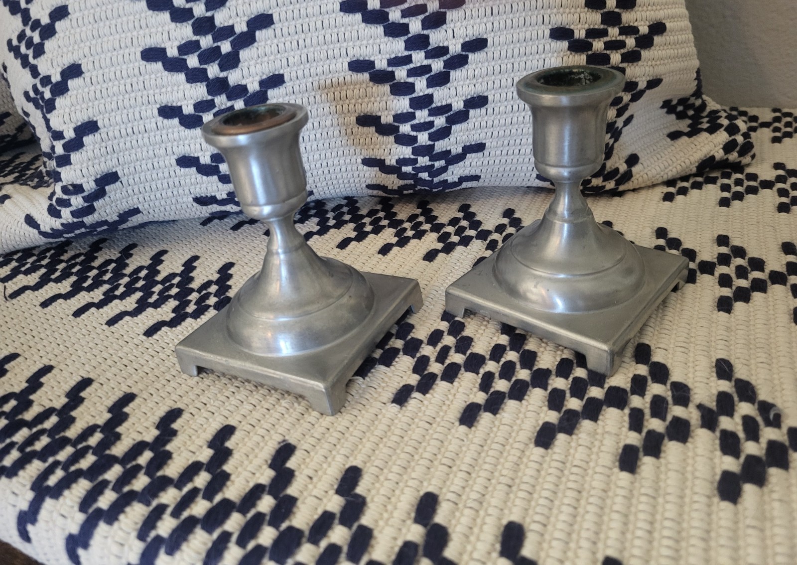 Vintage pair of pewter candle stick holders