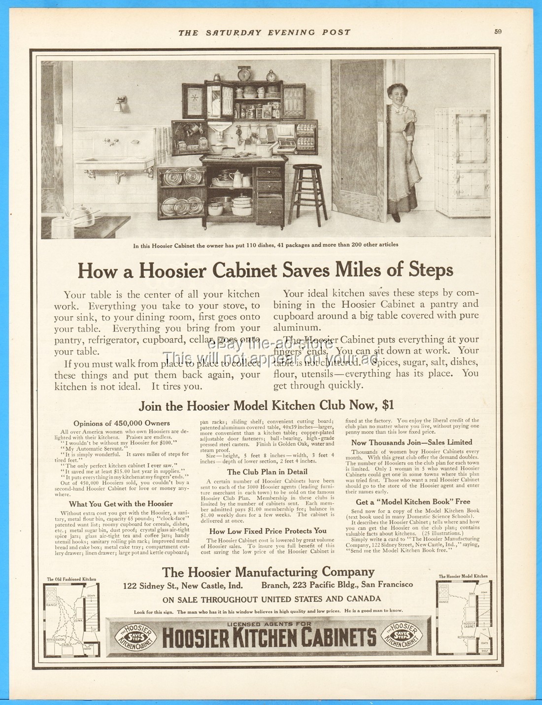 1912 Hoosier Cabinet New Castle IN Sugar Flour Bin Antique Kitchen Decor Ad