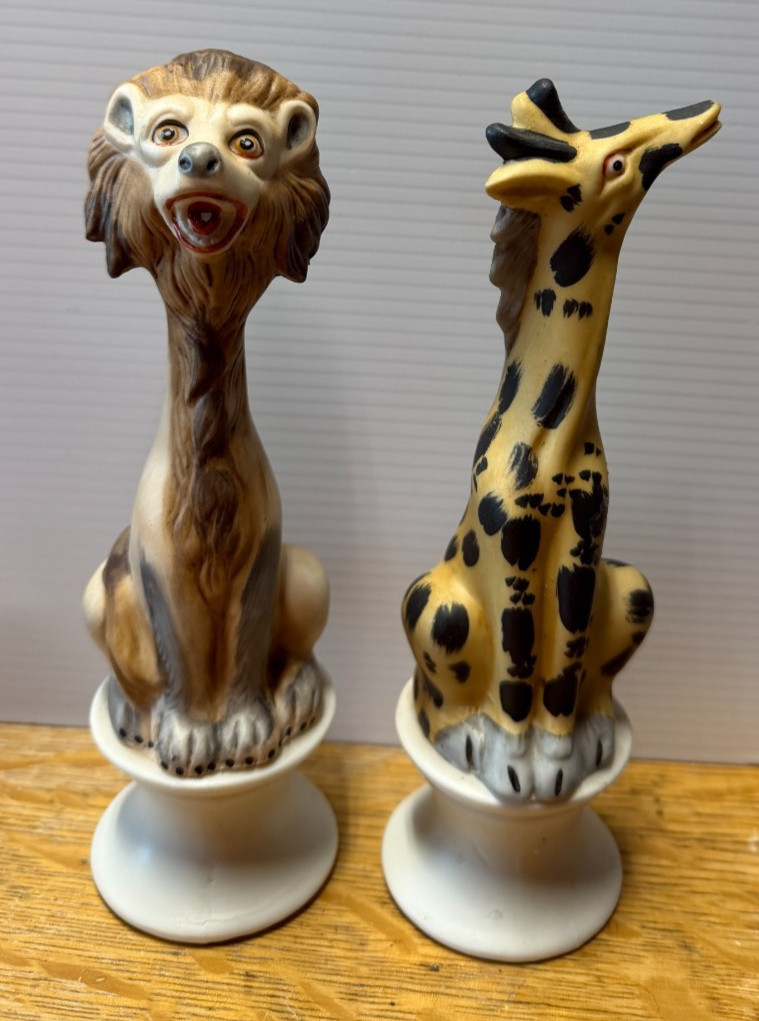 Vintage  Set Porcelain Animal Figurines LION GIRAFFE Figures  7” Game Pieces?