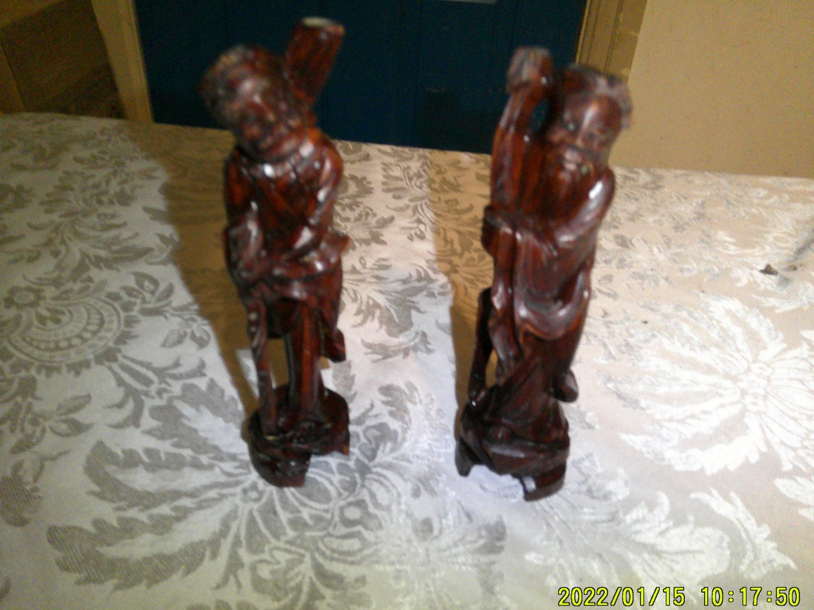 2 VINTAGE RED WOOD ORIENTAL ELDERLY MEN FIGURES DIFFERENT VERY DETAILED