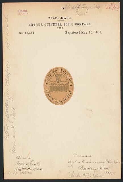 Arthur Guinness Son Co Guinness Extra Stout Trademark 1888 Beer Label