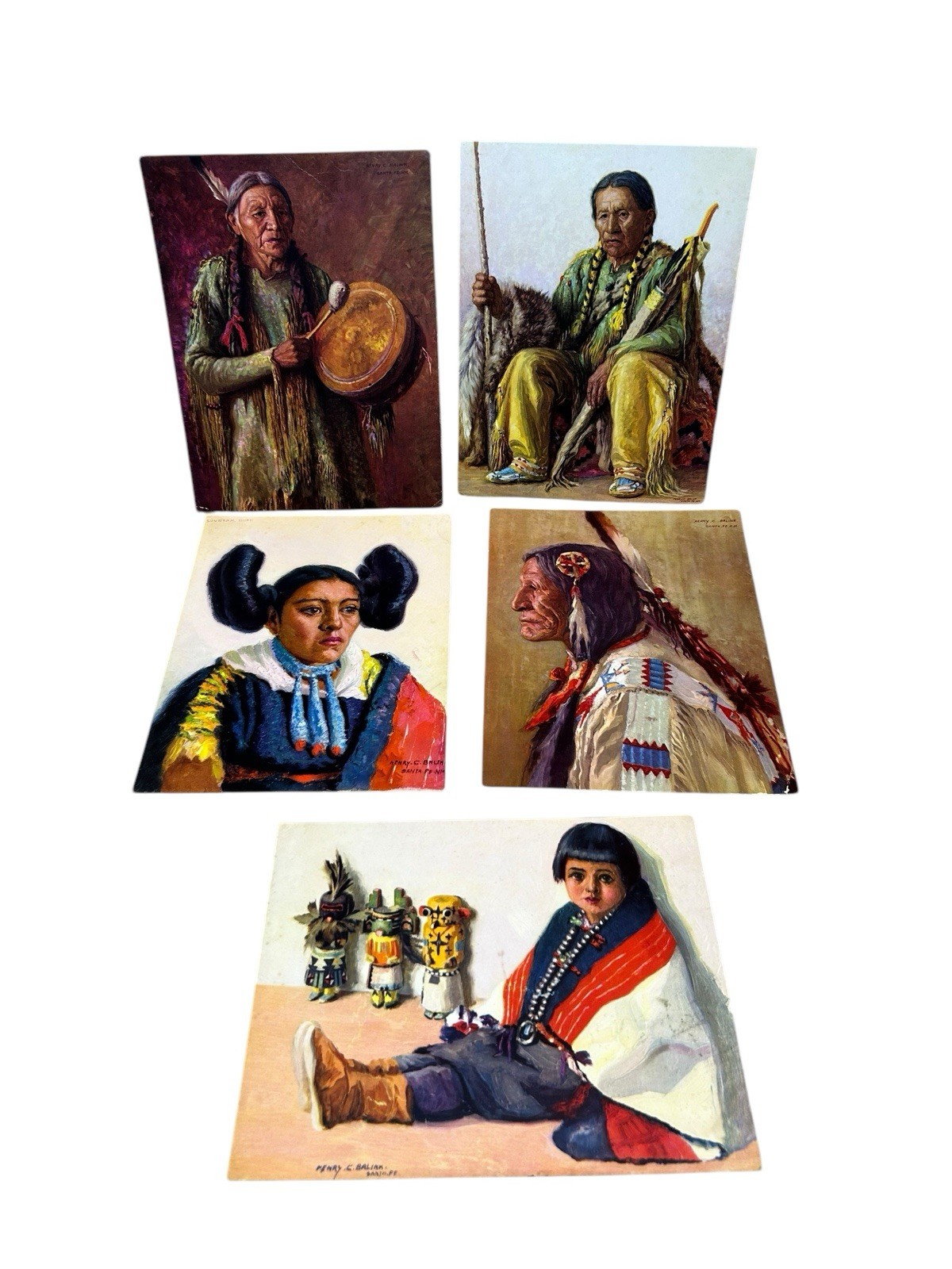 5 Vtg Henry C Balink Native American Jumbo Postcards 8” X 6” People Portraits