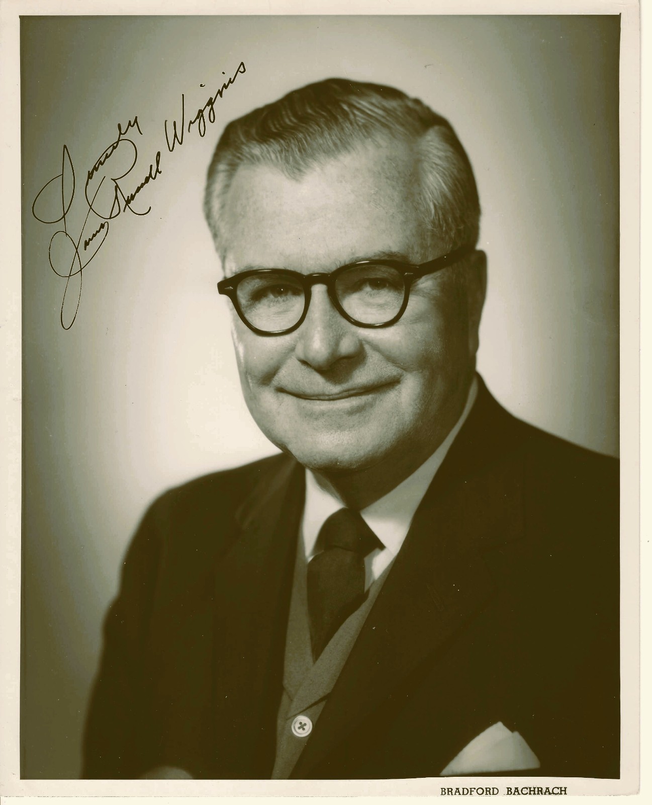 JAMES RUSSELL WIGGINS HAND SIGNED VINTAGE PHOTO JOURNALIST UN AMBASSADOR 1968-69