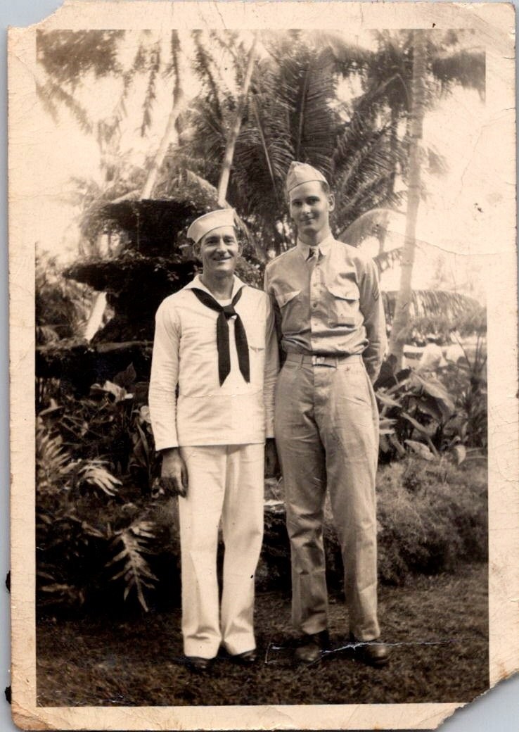 Vintage 1943 WWII Era Photo Two US Servicemen Hawaii Christmas James Royal