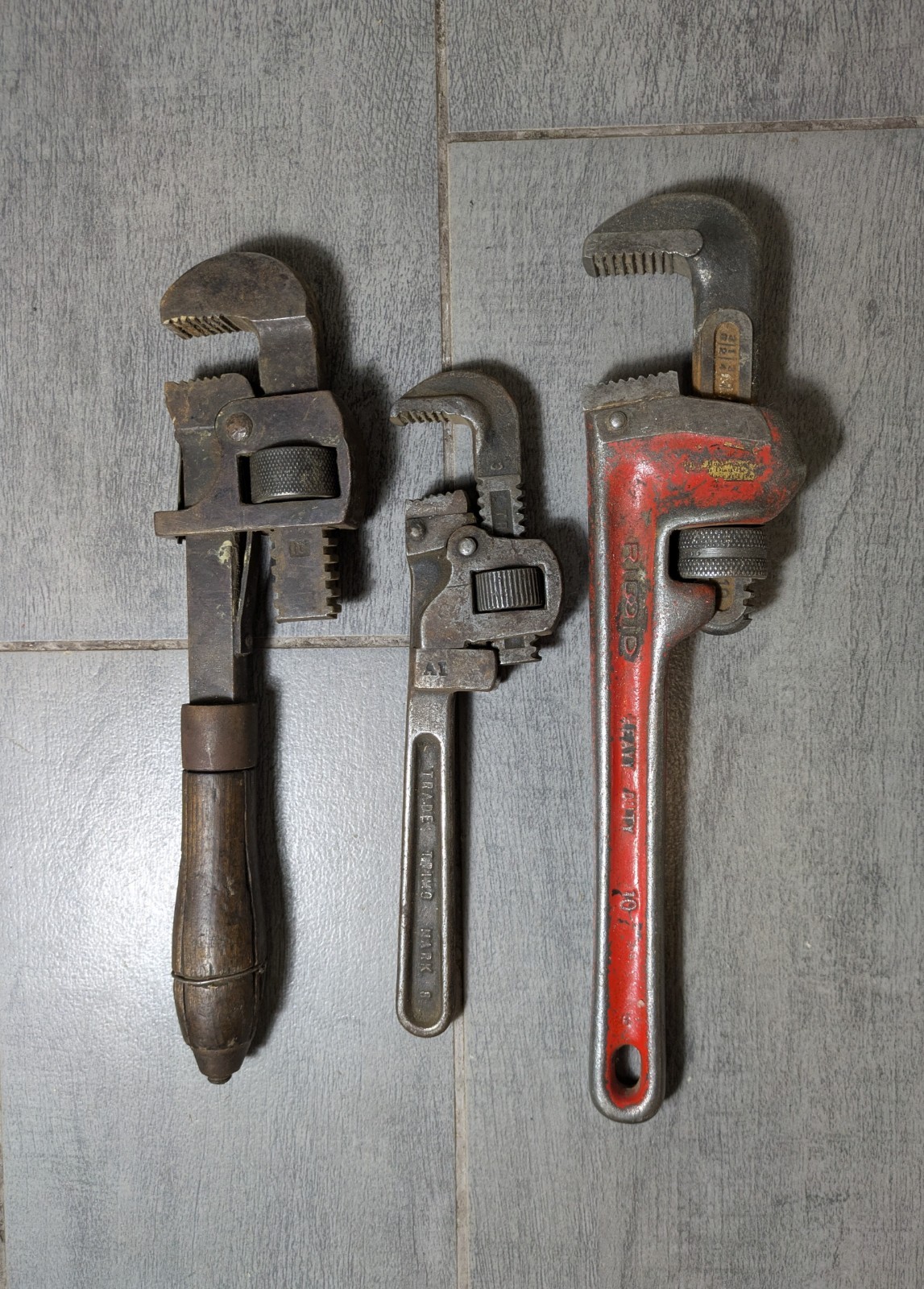Vintage Lot of 3 Pipe Monkey Wrench - Trimo, Tillson, Ridgid - Adjustable