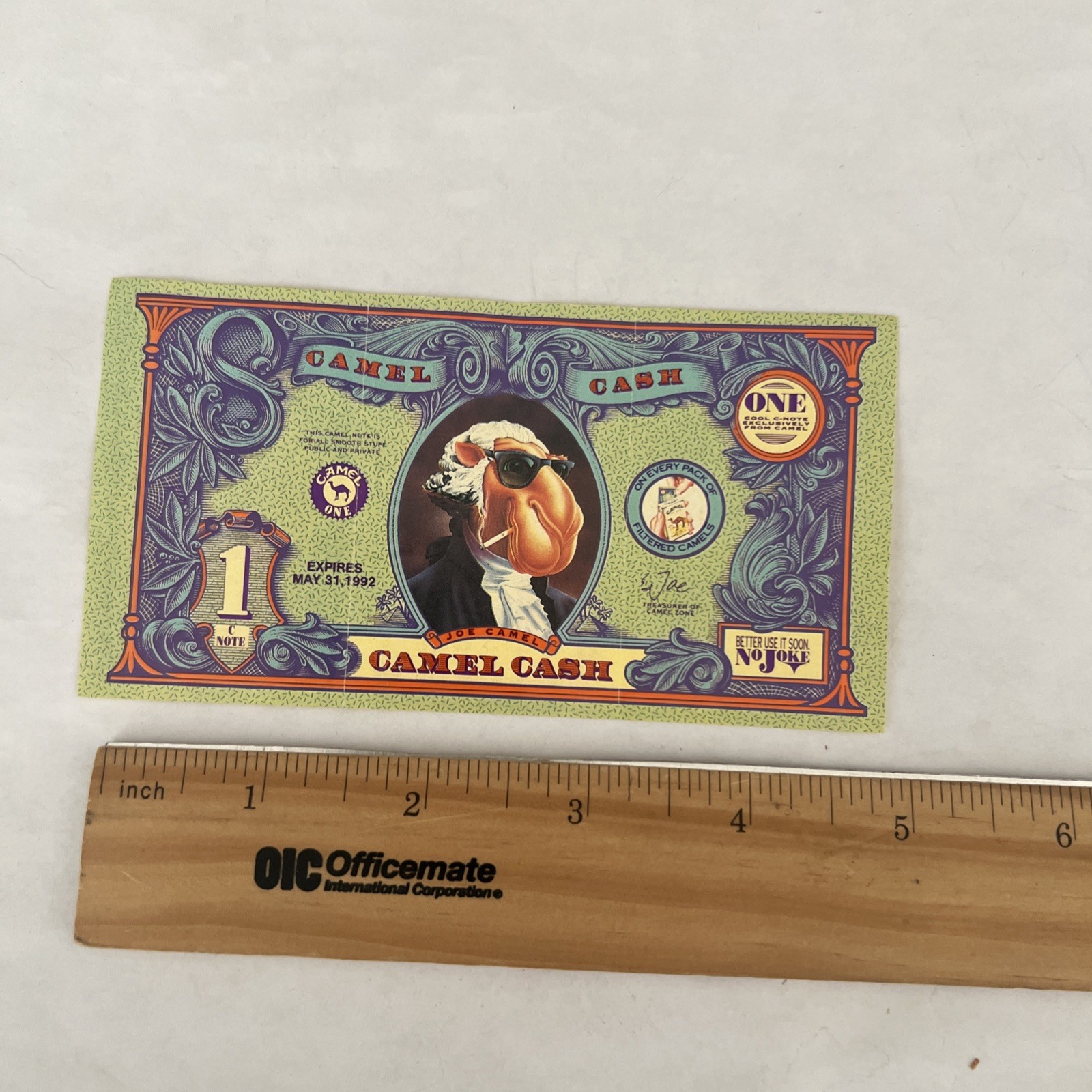 1992 Camel Cash $ 1 C-Note Joe Cool Cigarette Vintage Scrip Dollar 1992 Camel Cash $ 1 C-Note Joe Cool Cigarette Vintage Scrip Dollar