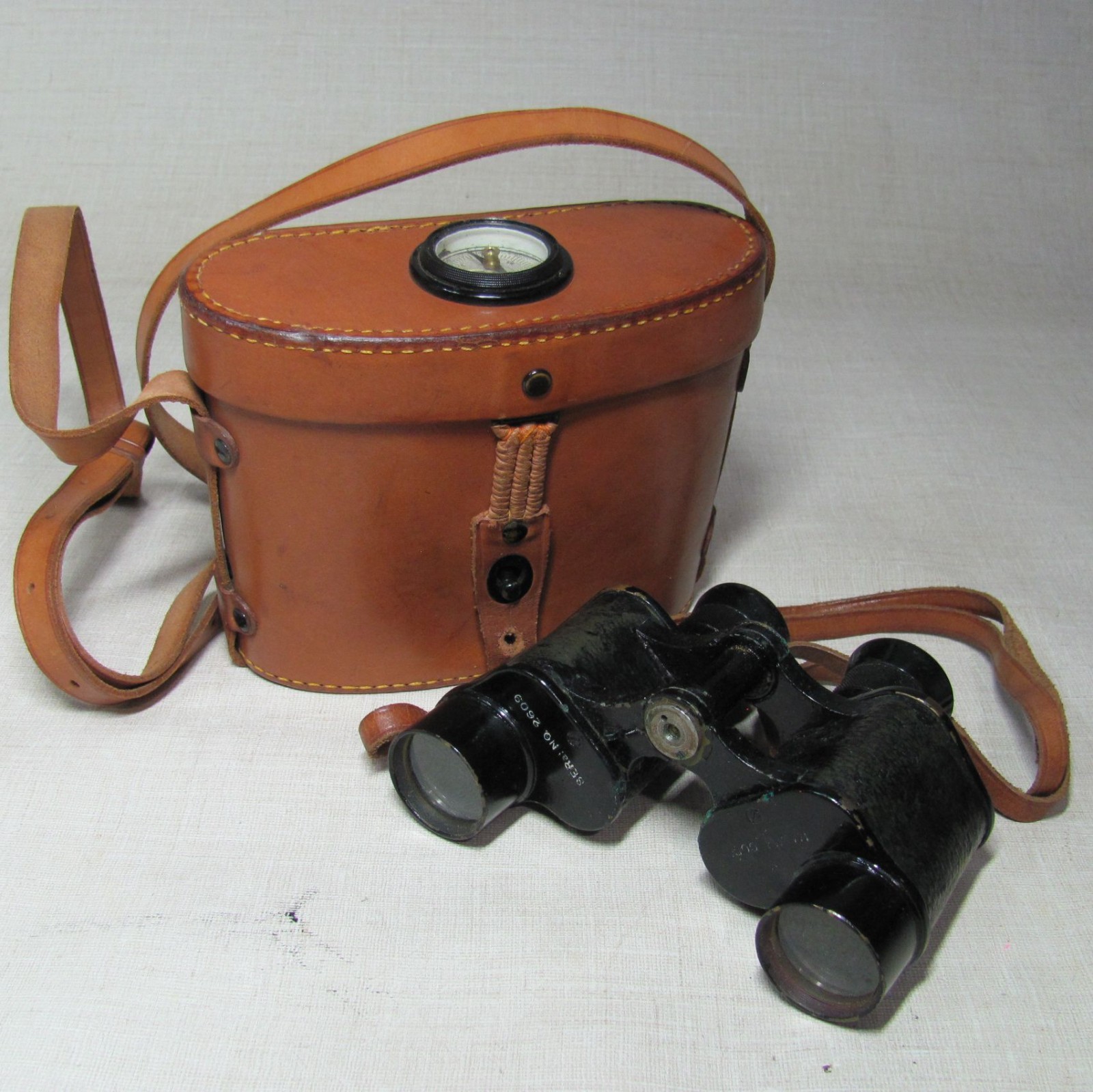 WWI BAUSCH & LOMB USMC 6X30 BINOCULARS • RARE EARLY SERIAL 2609 W/ COMPASS CASE