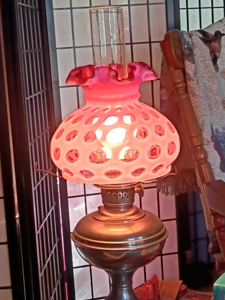 Vintage Fenton Cranberry Opalescent Coin Dot Art Glass Lamp Shade GORGEOUS