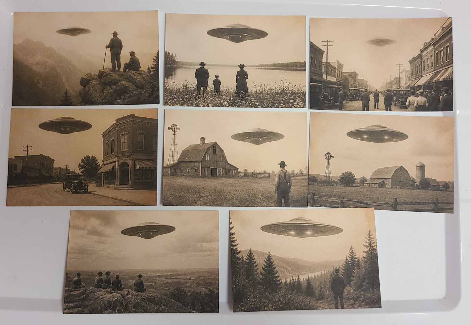 Postcard Lot Of 8 - UFO Old Timey Surreal Oddity Paranormal Strange Alien 4x6