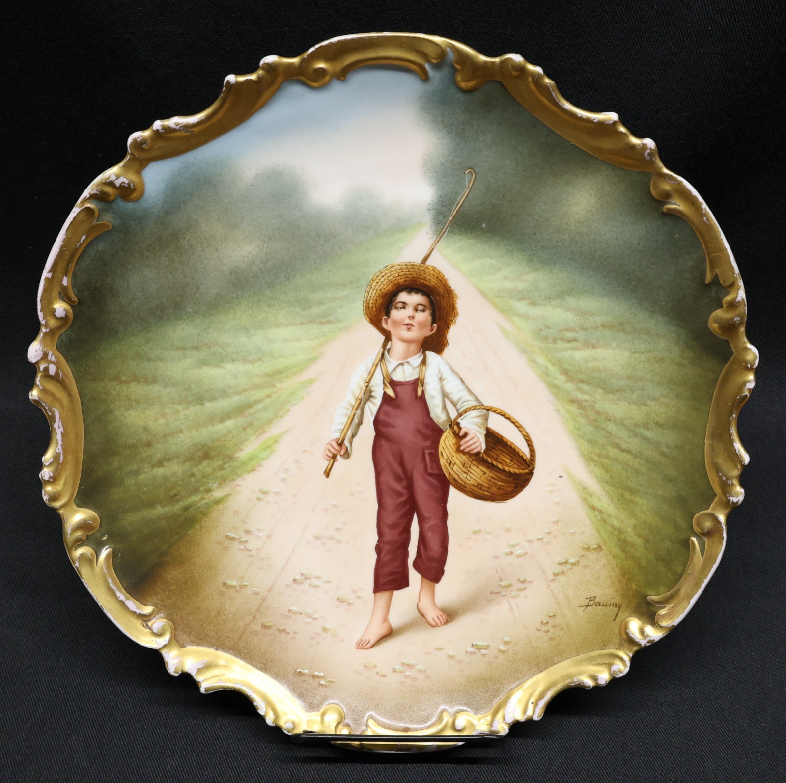 Antique Blakeman & Henderson Limoges Whistling Boy Fishing Wall Plate